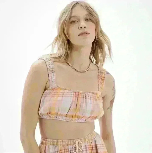 AMERICAN EAGLE | Women's Multicolored Woven Plaid Cropped Bra Cami - Picture 1 of 6